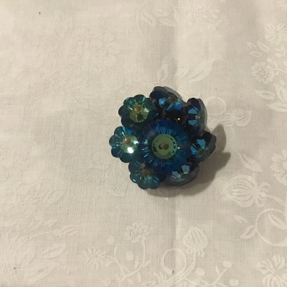 Vintage Bright Blues Sequin Crystal Pin